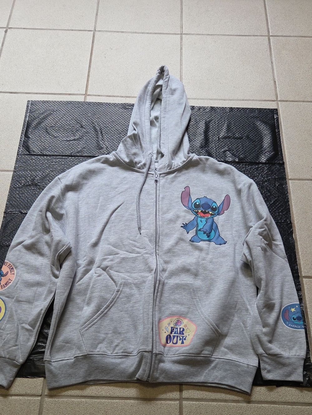 Disney Light Gray Stitch Zip-Up Hoodie with Patches